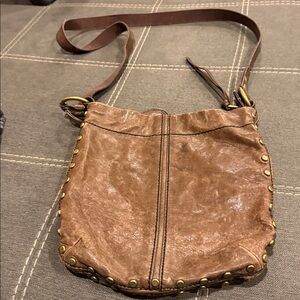 Fossil Brown Leather Crossbody Bag with Gold Details